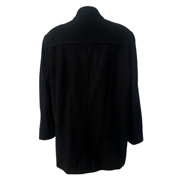 Cole Haan Coat Sz XL Black Wool Cashmere Blend Leather Zip Mid Length Preppy - Picture 6 of 16